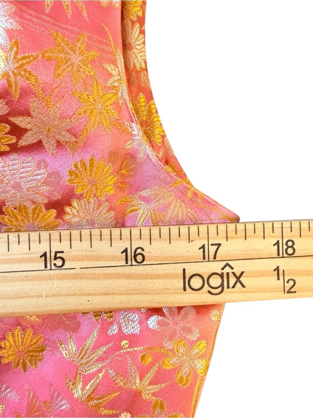 Handmade Silk Brocade Dress Pink Gold Floral Asian Inspired Bow Waist Small - Picture 8 of 11